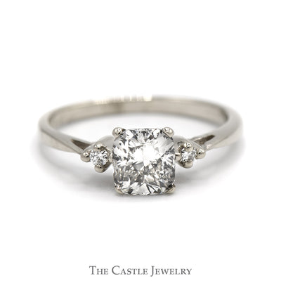 Cushion Cut Diamond Engagement Ring with Diamond Accents in 18k White Gold