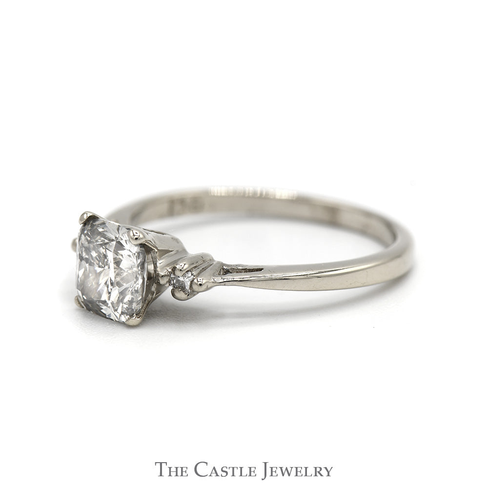 Cushion Cut Diamond Engagement Ring with Diamond Accents in 18k White Gold