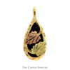 Pear Cut Black Onyx Two Tone Leaf Designed Pendant in 10k Yellow and Rose Gold - Thumbnail 1
