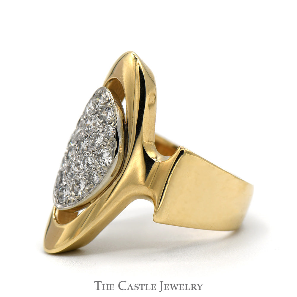 Oval Shaped 1/2cttw Diamond Cluster Open Shield Ring in Polished 14k Y ...