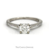 Round Diamond Solitaire Engagement Ring with Diamond Accented Sides in 14k White Gold - Thumbnail 1