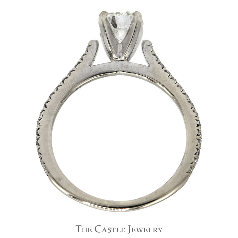 Round Diamond Solitaire Engagement Ring with Diamond Accented Sides in 14k White Gold