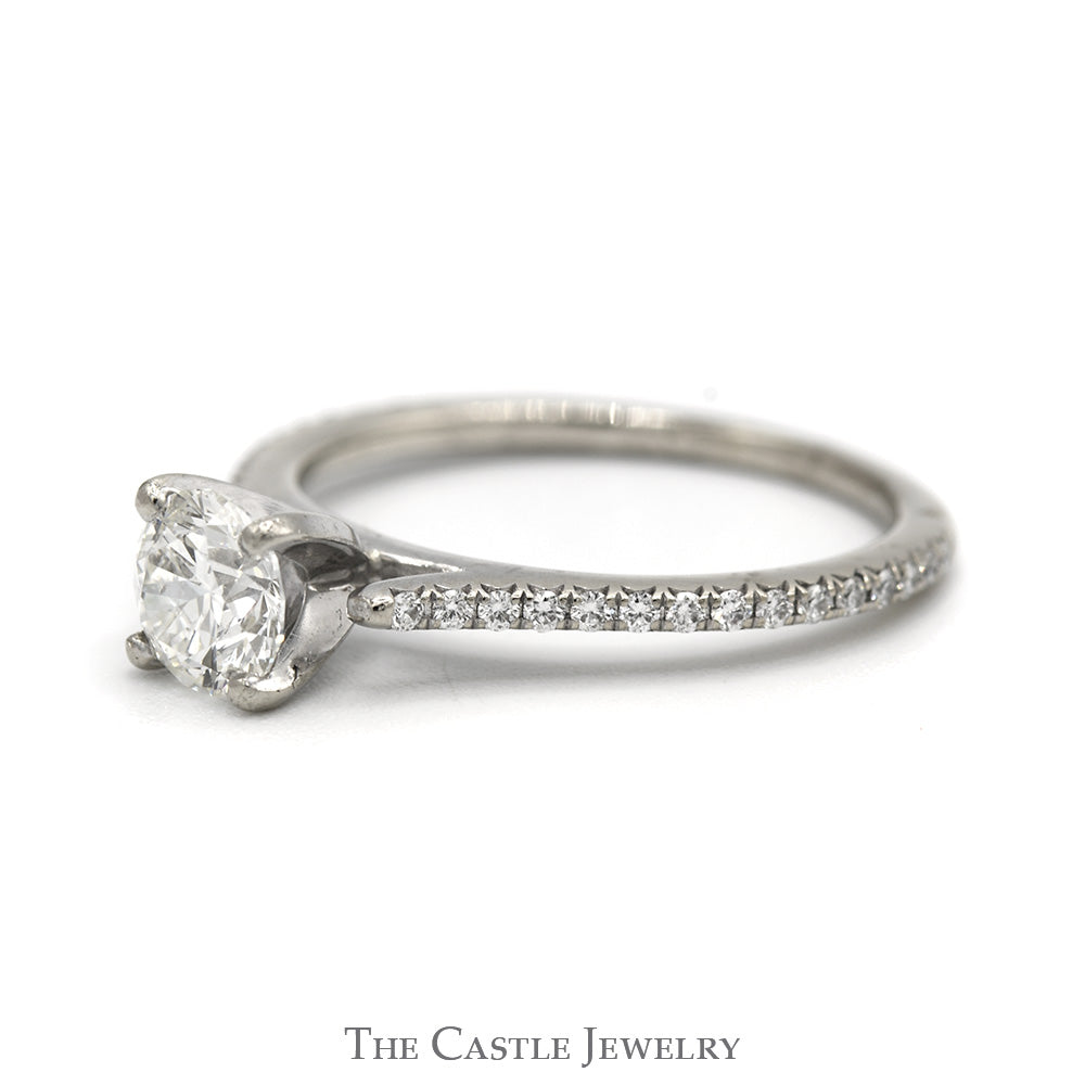 Round Diamond Solitaire Engagement Ring with Diamond Accented Sides in 14k White Gold