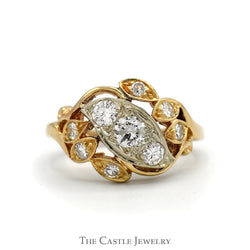 Two Tone Open Antique Style 3/4cttw Diamond Cluster Ring in 14k White & Yellow Gold