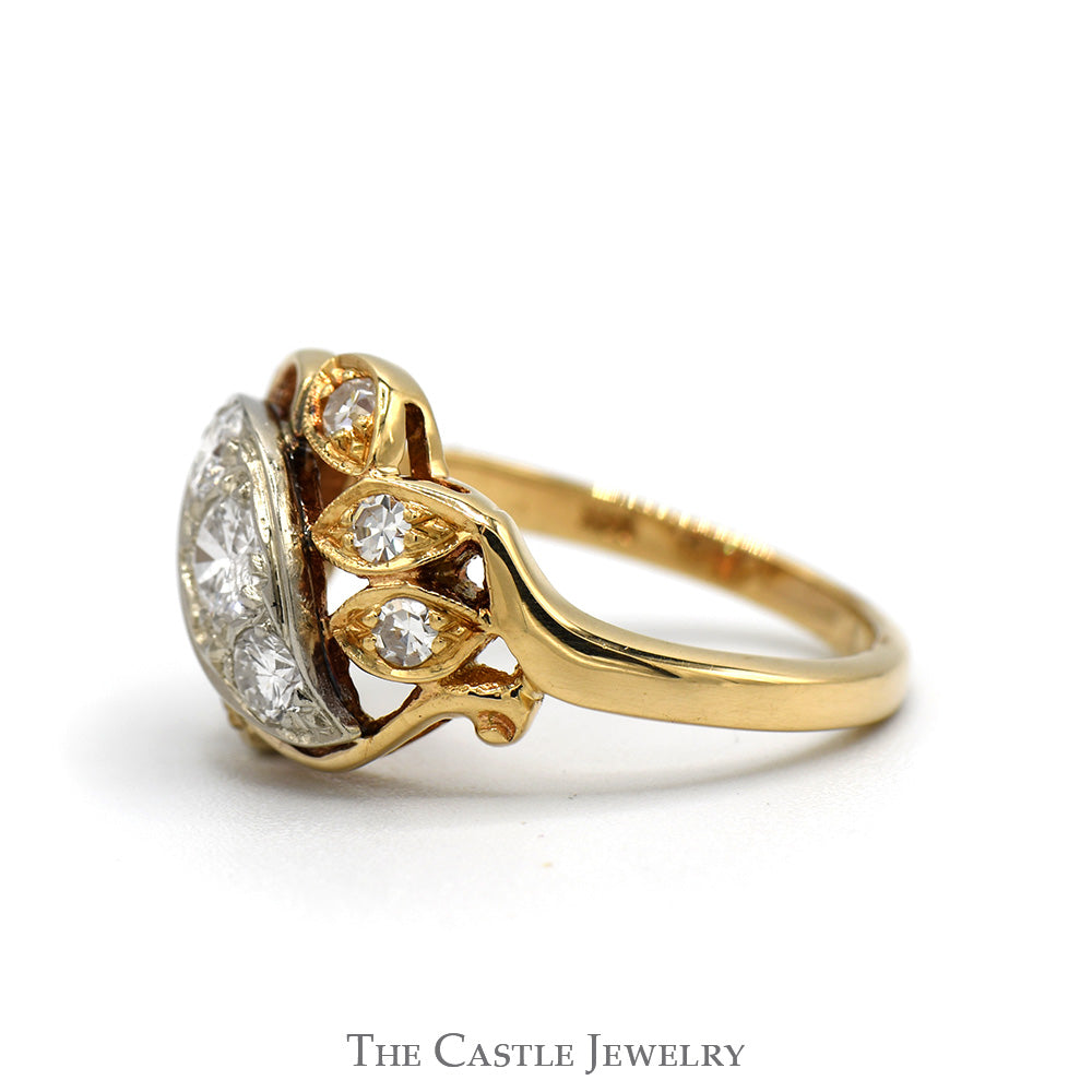 Two Tone Open Antique Style 3/4cttw Diamond Cluster Ring in 14k White & Yellow Gold