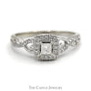 Princess Cut Diamond Engagement Ring with Diamond Halo and Diamond Accented Twisted Sides in 10k White Gold - Thumbnail 1