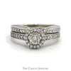 Round Diamond Bridal Set with Diamond Halo and Matching Soldered Curved Diamond Band in 14k White Gold - Thumbnail 1
