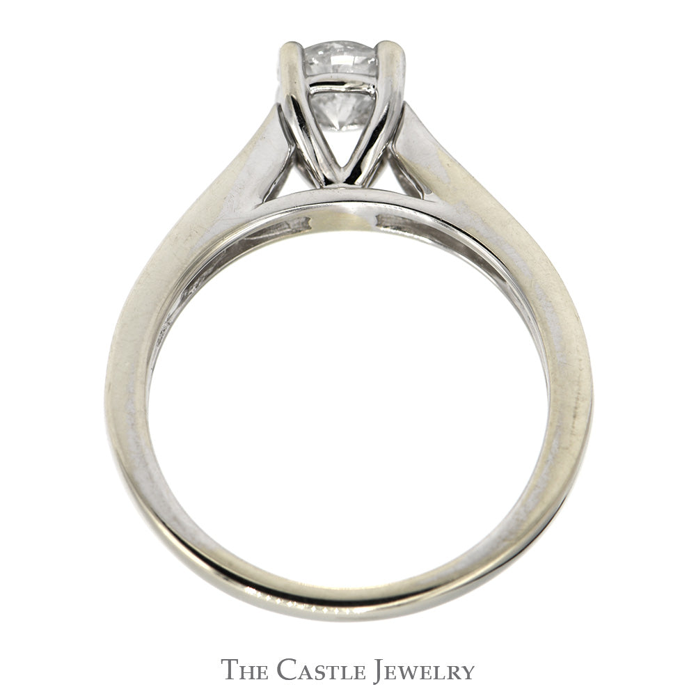 Round Diamond Engagement Ring with Channel Set Diamond Accented Sides in 14k White Gold