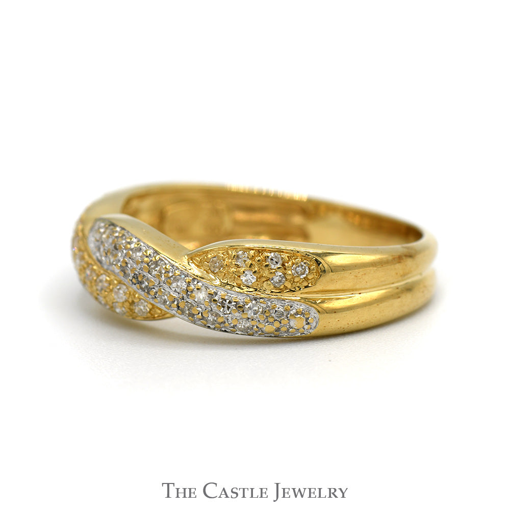 Two Tone Diamond Band with Twisted Design in 14k White & Yellow Gold