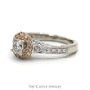 1/2cttw Round Diamond Engagement Ring with Diamond Halo and Diamond Accented Sides in 14k Rose & White Gold - Thumbnail 3