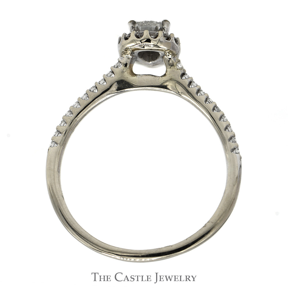 Pear Cut Diamond Engagement Ring with Diamond Halo and Accented Sides in 14k White Gold