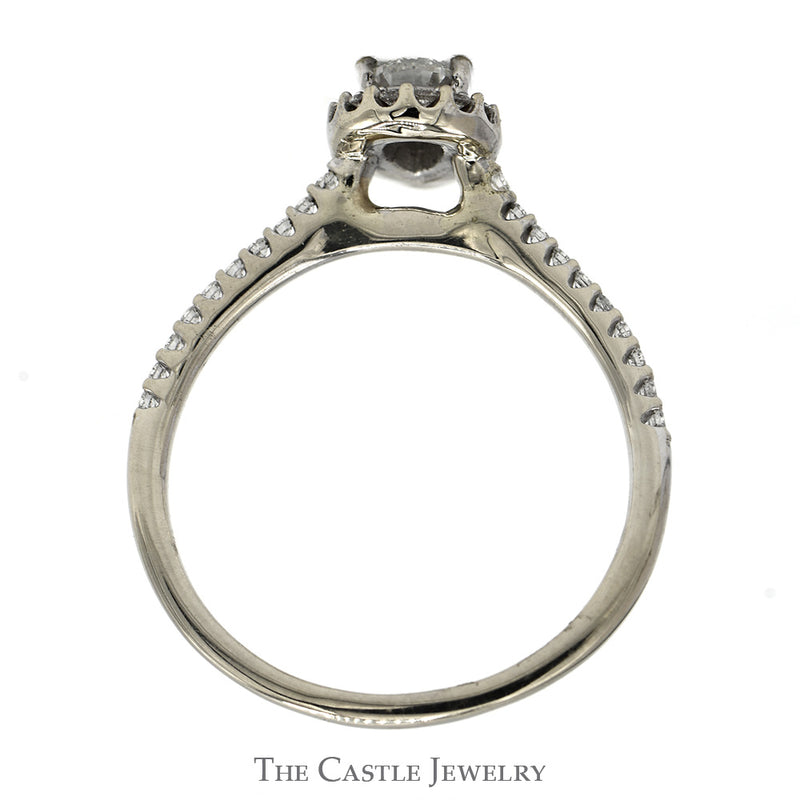 Pear Cut Diamond Engagement Ring with Diamond Halo and Accented Sides in 14k White Gold