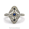 Antique Style Sapphire & Diamond Cluster Open Shield Ring in 14k White Gold - Thumbnail 1