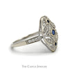 Antique Style Sapphire & Diamond Cluster Open Shield Ring in 14k White Gold - Thumbnail 3