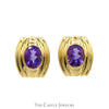 Bezel Set Oval Amethyst Earrings in 14k Yellow Gold Butterfly Pushbacks - Thumbnail 1