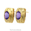 Bezel Set Oval Amethyst Earrings in 14k Yellow Gold Butterfly Pushbacks - Thumbnail 2