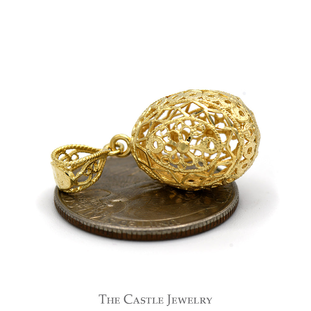 Open Intricate Fabergé Egg Charm Pendant in 14k Yellow Gold