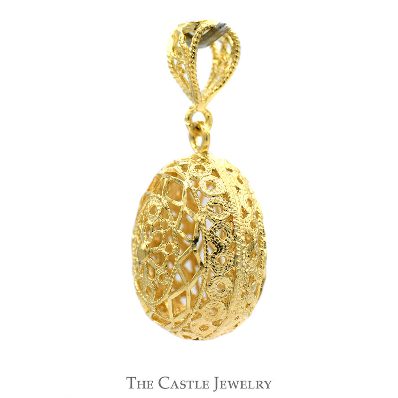 Open Intricate Fabergé Egg Charm Pendant in 14k Yellow Gold