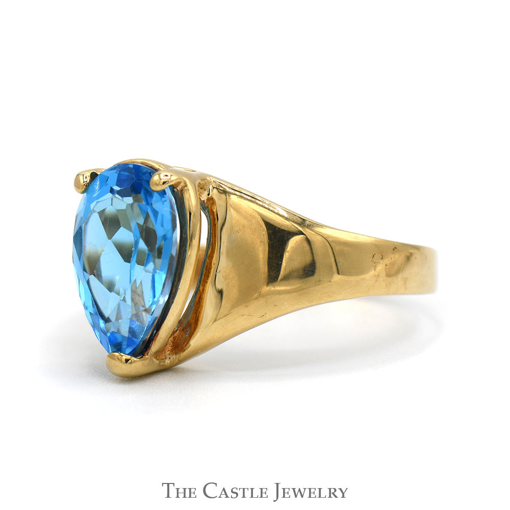 Pear Cut Blue Topaz Ring with Tapered Band in 10k Yellow Gold