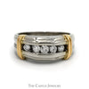 5 Nick Set 1/2cttw Diamond Men's Ring with Yellow Gold Bar Accents in 14k White Gold - Thumbnail 1