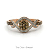 Cocoa Diamond Cluster Ring with White Diamond Accented Interweaving 10k Rose Gold Setting - Thumbnail 1