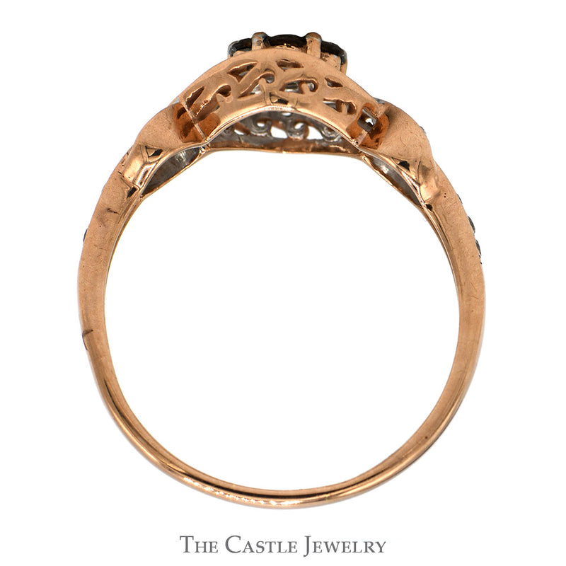Cocoa Diamond Cluster Ring with White Diamond Accented Interweaving 10k Rose Gold Setting