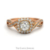 Round Diamond Le Vian Designer Engagement Ring with Diamond Halo and Diamond Accented Twisted Sides in 14k Rose Gold - Thumbnail 1