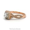 Round Diamond Le Vian Designer Engagement Ring with Diamond Halo and Diamond Accented Twisted Sides in 14k Rose Gold - Thumbnail 3