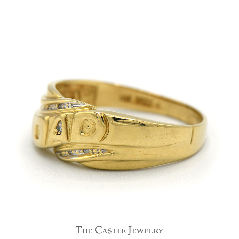 10k Yellow Gold "DAD" Ring with Grooved Designed Sides