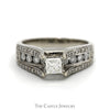 1cttw Princess Cut Diamond Engagement Ring with Channel Set Diamond Accents in 14k White Gold - Thumbnail 1