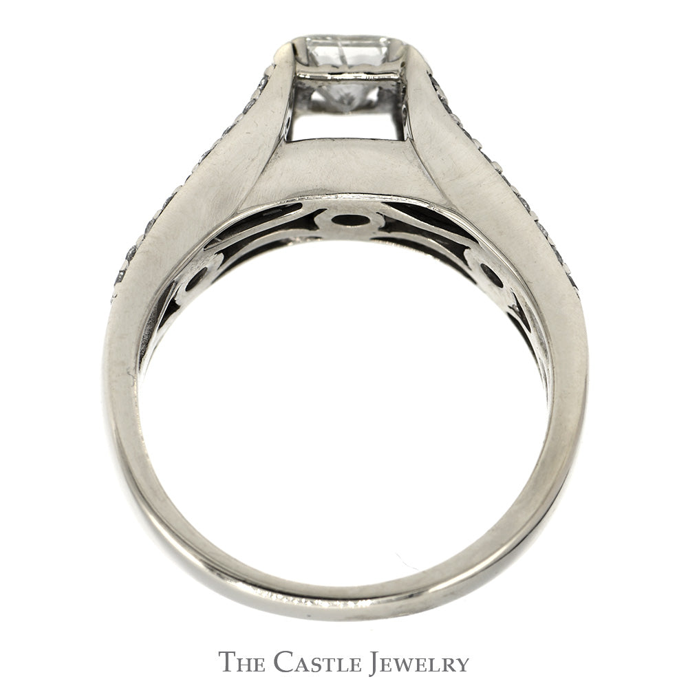 1cttw Princess Cut Diamond Engagement Ring with Channel Set Diamond Accents in 14k White Gold