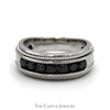 1cttw Round Black Diamond Men's Band with Milgrain Edges in 10k White Gold - Thumbnail 1