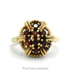 Garnet Cluster Ring with Rope Designed Bezel in 10k Yellow Gold - Thumbnail 1
