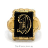 Men's Black Onyx Ring with Ornate "D" Overlay in 10k Yellow Gold - Thumbnail 1