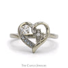 Open Heart Diamond Accented Cross Ring in 14k White Gold - Thumbnail 1