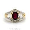 Oval Cut Rhodalite Garnet Ring with Trillion Cut Cubic Zirconia & Diamond Accents in 14k Yellow Gold - Thumbnail 1