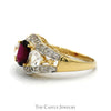 Oval Cut Rhodalite Garnet Ring with Trillion Cut Cubic Zirconia & Diamond Accents in 14k Yellow Gold - Thumbnail 3