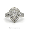 Pear Shaped 1cttw Diamond Cluster Engagement Ring with Double Diamond Halo & Accented Sides in 10k White Gold - Thumbnail 1