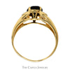 Oval Black Onyx Ring with Diamond Accented Sides in 10k Yellow Gold Ridged Mounting - Thumbnail 2