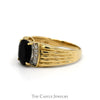 Oval Black Onyx Ring with Diamond Accented Sides in 10k Yellow Gold Ridged Mounting - Thumbnail 3