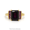 Emerald Cut Rhodolite Garnet Ring with Accented Sides in 10k Yellow Gold - Thumbnail 1
