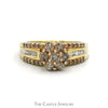 7 Round Champaign Diamond Cluster Ring with Diamond Accented Sides in 10k Yellow Gold - Thumbnail 1
