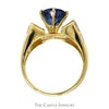 Round Synthetic Sapphire Ring with Channel Set Baguette Cut Cubic Zirconia Accents in 10k Yellow Gold - Thumbnail 2