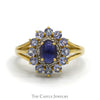 Oval Cabochon Tanzanite Ring with Round Tanzanite and Illusion Set Diamond Halo in 10k Yellow Gold - Thumbnail 1