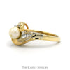 Pearl Ring with Baguette Cut Diamond Accents in 10k Yellow Gold Swirled Bypass Setting - Thumbnail 3