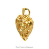 Open Filigree Heart Pendant with Caged Round Pearl Inside in 14k Yellow Gold - Thumbnail 2