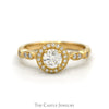 3/4cttw Round Diamond Solitaire Engagement Ring with Diamond Halo and Accented Sides in 14k Yellow Gold - Thumbnail 1