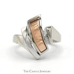 Two Toned Geometric Wave Ring with Diamond Accents in 14k White & Rose Gold