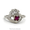 Vintage Style Round Ruby Ring with 1/4cttw Diamond Accented Spokes in 14k White Gold - Thumbnail 1