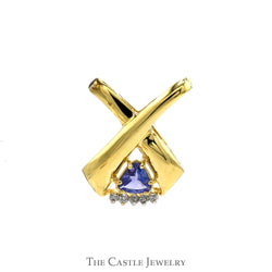 Trillion Cut Tanzanite Slide Pendant with Diamond Accented 